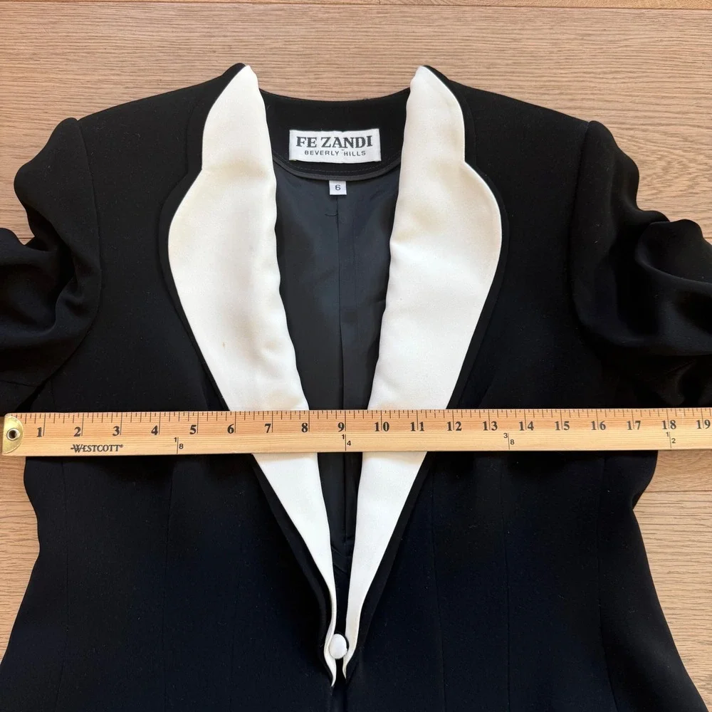 Fe Zandi Beverly Hills 3 Piece Skirt Suit Set Black White Embroidered Size 6